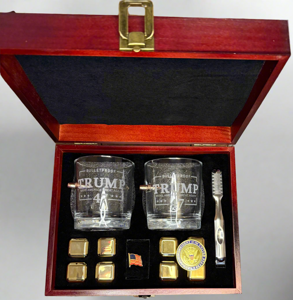 Limited Edition Bullet Embedded Whiskey Glass Set with Presidential Touch. Limited Edition Bullet Embedded Whiskey Glass Set with Presidential Limited Edition Bullet Embedded Whiskey Glass Set with Presidential Touch - Bullet Whiskey Glass, Trump, Trump glassware, Bullet Glass, Trump bulletproof glass, Benshot, Trump whiskey Glass