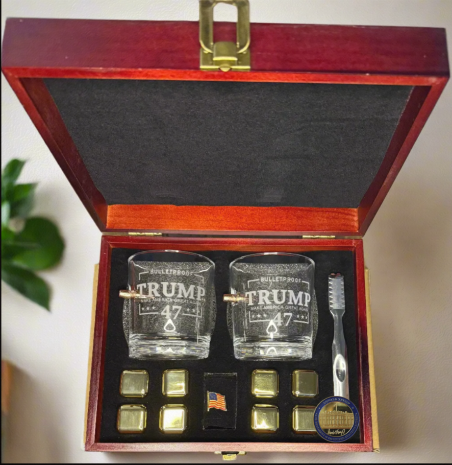 Limited Edition Bullet Embedded Whiskey Glass Set with Presidential Limited Edition Bullet Embedded Whiskey Glass Set with Presidential Touch - Bullet Whiskey Glass, Trump, Trump glassware, Bullet Glass, Trump bulletproof glass, Benshot, Trump whiskey Touch - dooob