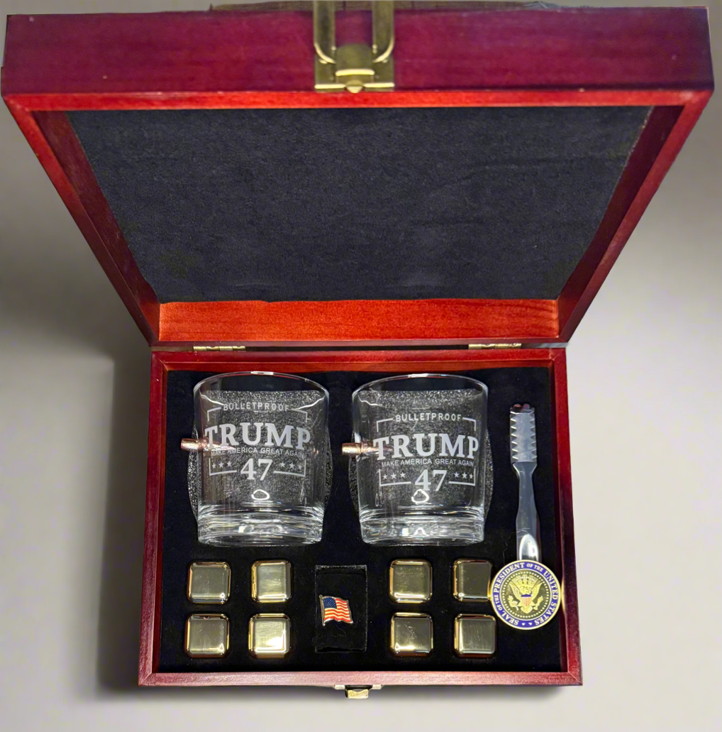 Bullet Embedded Whiskey Glass Bullet Embedded Whiskey Glass Set with Presidential Touch - Bullet Whiskey Glass, Trump, Trump glassware, Bullet Glass, Trump bulletproof glass, Benshot